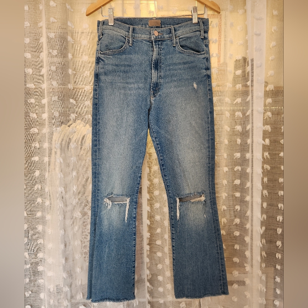 Mother Straight Cut Ankle Fray Jeans, Size 30, Medium Wash